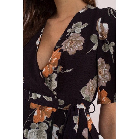 Black Floral Print Wrap Midi Dress - Picture 4 of 5